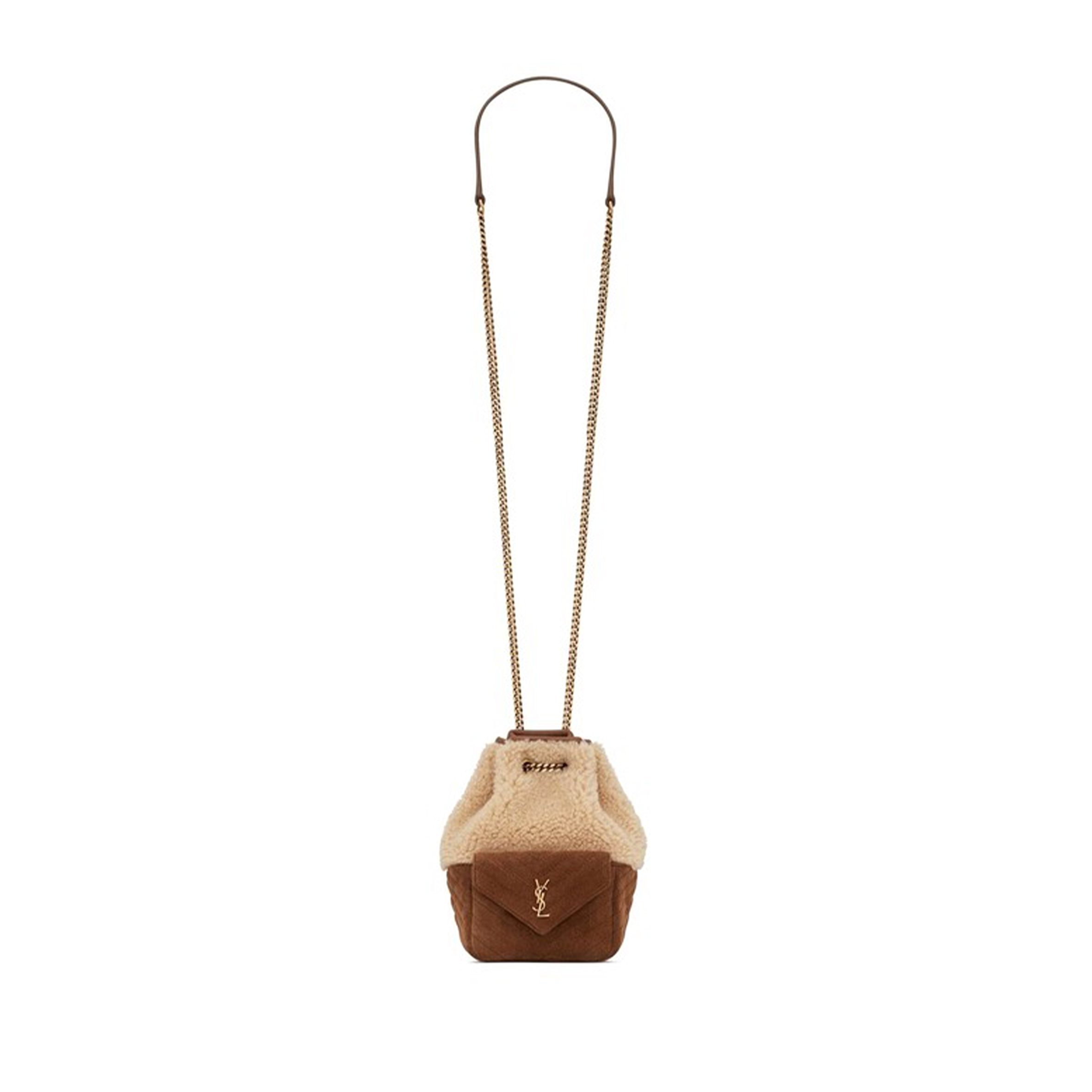 YSL JOE MINI SHEARLING & SUEDE BUCKET BAG 70163129XA79587 (19*13*13cm)